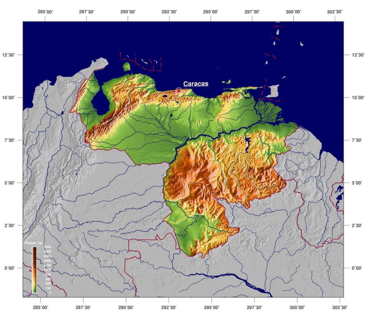 kort over den fysiske kort i venezuela