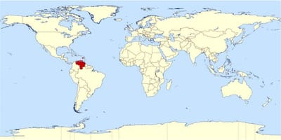 Venezuela placering i verden kort